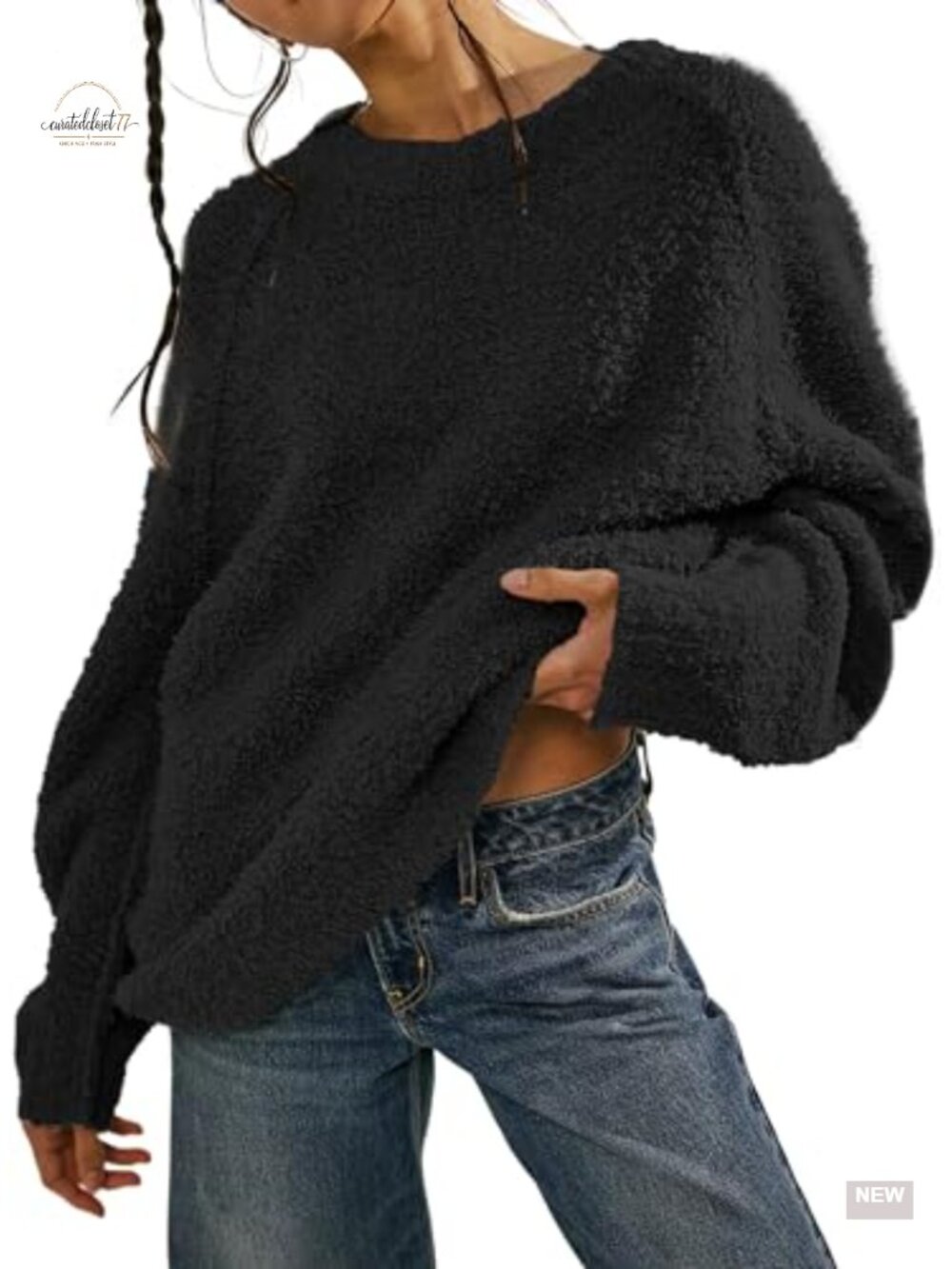 Oversized Fuzzy Knit Crewneck Long Sleeve Warm Pullover Sweater